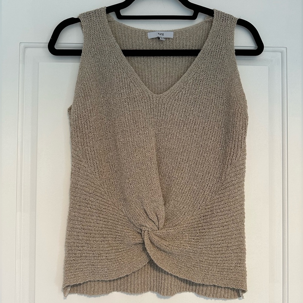 Fate | Tan Knit V Neck Top